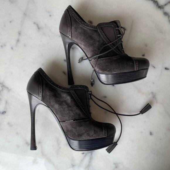 Yves Saint Laurent Lace Up Oxford Ankle Boots - Picture 9 of 16